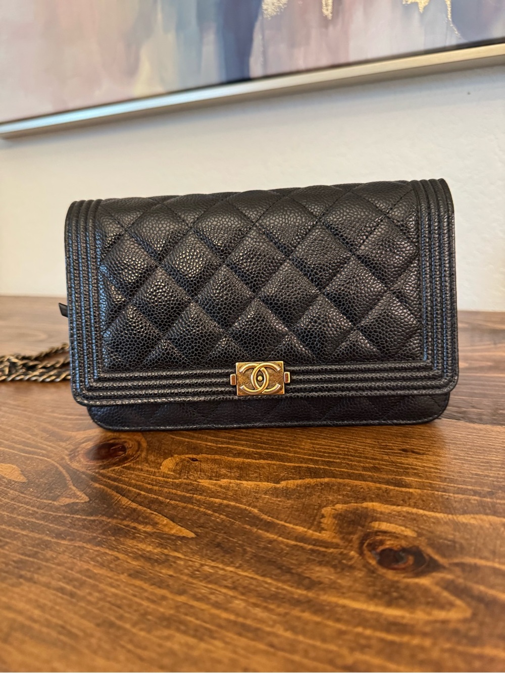 Authentic CHANEL Boy WOC with Gold CC Hardware